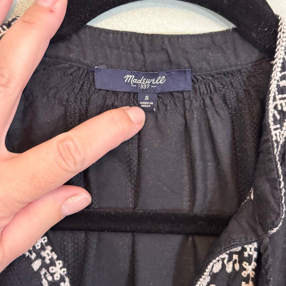Madewell Camelia Blouse S Black Tunic Embroidery Tassel Festival Boho Peasant - Picture 6 of 10